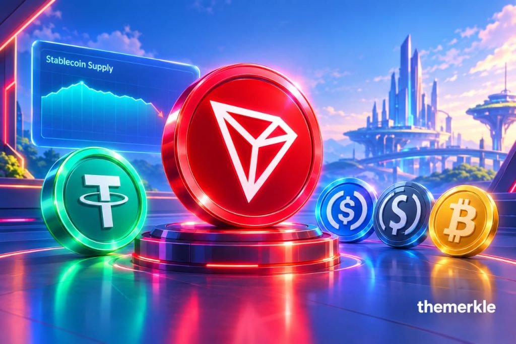 Tron’s Stablecoin Base Tops $93.5B Amid Slight Pullback, Adding Yield & BTC Dollars The Merkle logo